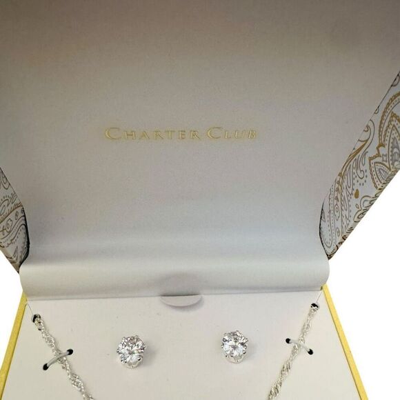 NWT Charter Club Cubic Zirconia Necklace With Earrings - Picture 3 of 6
